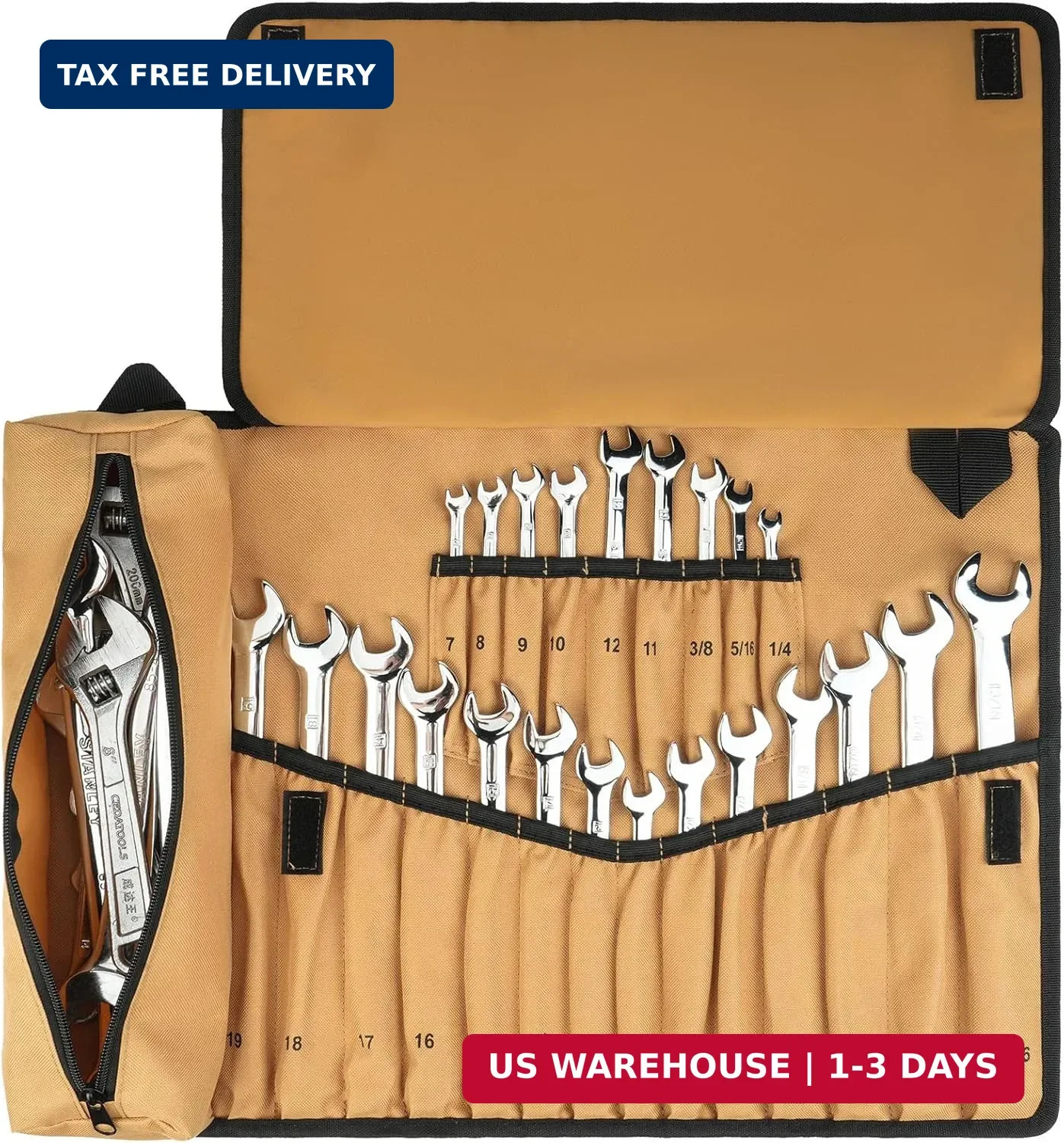 23+1 Pockets Wrench Roll Organizer,Metric/SAE Wrench Roll Up Pouch,No Tools | He