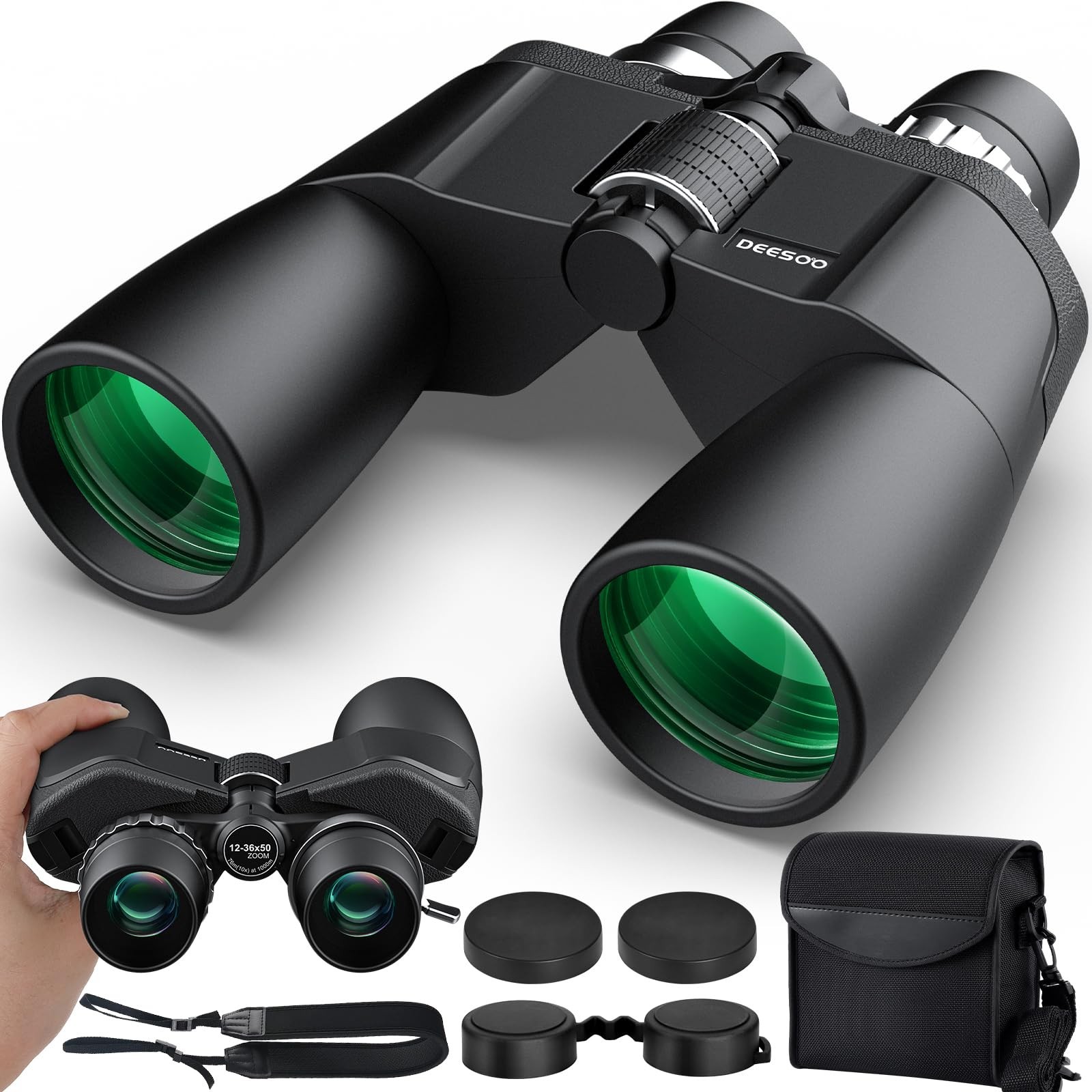 12-36x50 HD Binoculars for Adults - High Powered Binoculars with Clear Low Li...