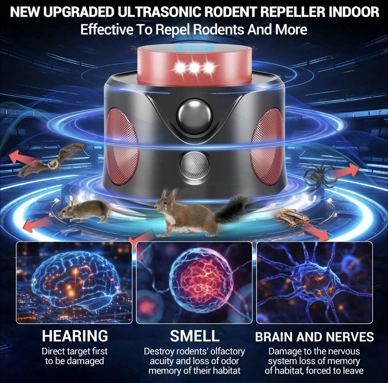 Ultrasonic Mouse Repellent Plug-in with PIR Sensor & LED Strobe Light