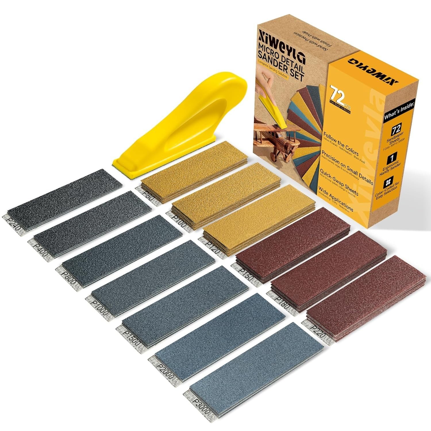 72PCS Premium Micro Sander, Detail & Mini Sander Block – Precision Small Hand Sa