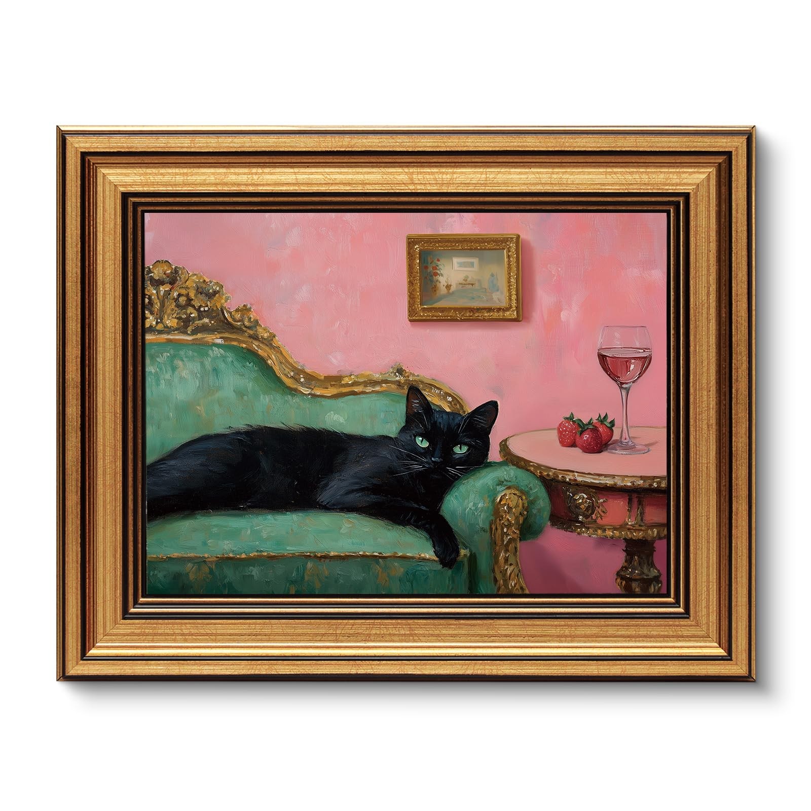 VIYYIEA Vintage Gold Framed Wall Art for Living Room, 10"L x 8"W, 【Lying Cat】