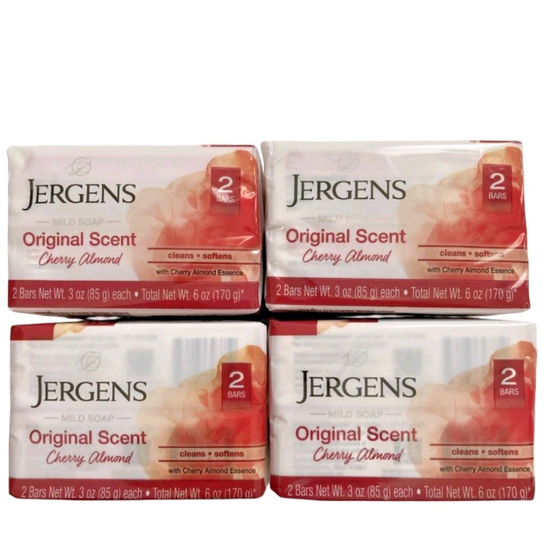 Jergens Cherry Almond Mild Soap Original Scent - 8 Bars (4x 2 Pack) - 3 Oz Each