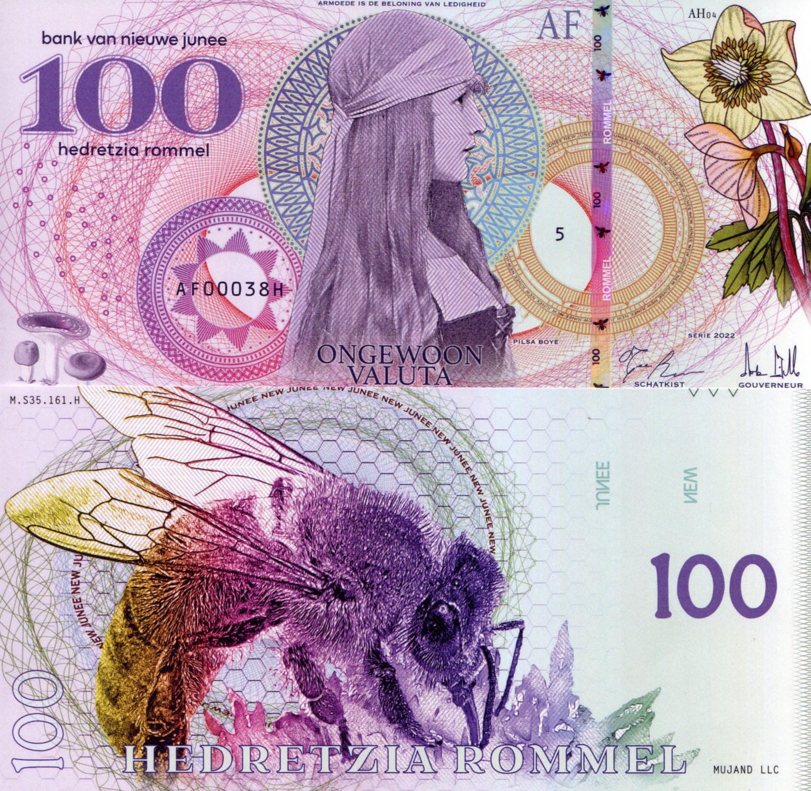 WEST JUNEE 100 ROMMEL PRIVATE ISSUE FUN FANTASY ART NOTE 1960s GIRL FLOWERS BEE!