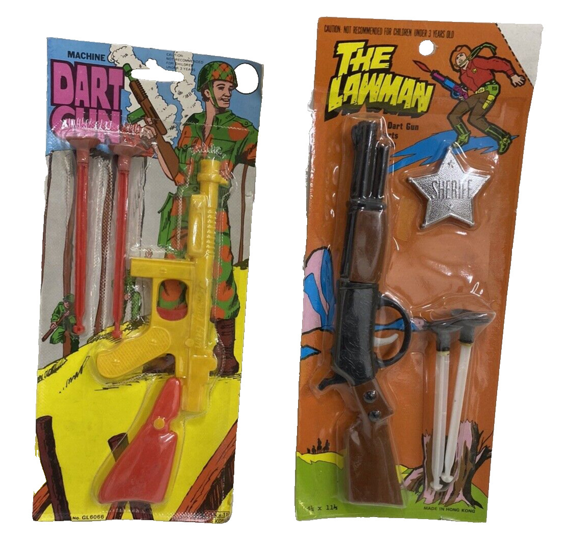 Pair of Vintage 1960's Dart Guns  in Packages Western Rifle and Thompson Machine