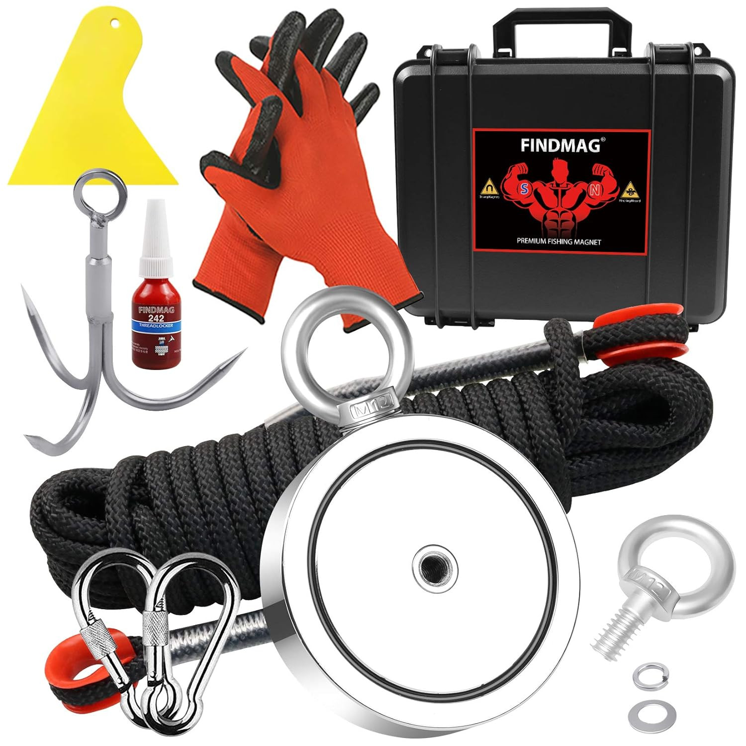 2625 lbs Fish Magnets Kit, Double Sided Magnet Fishing Kit with Rope, Super Stro