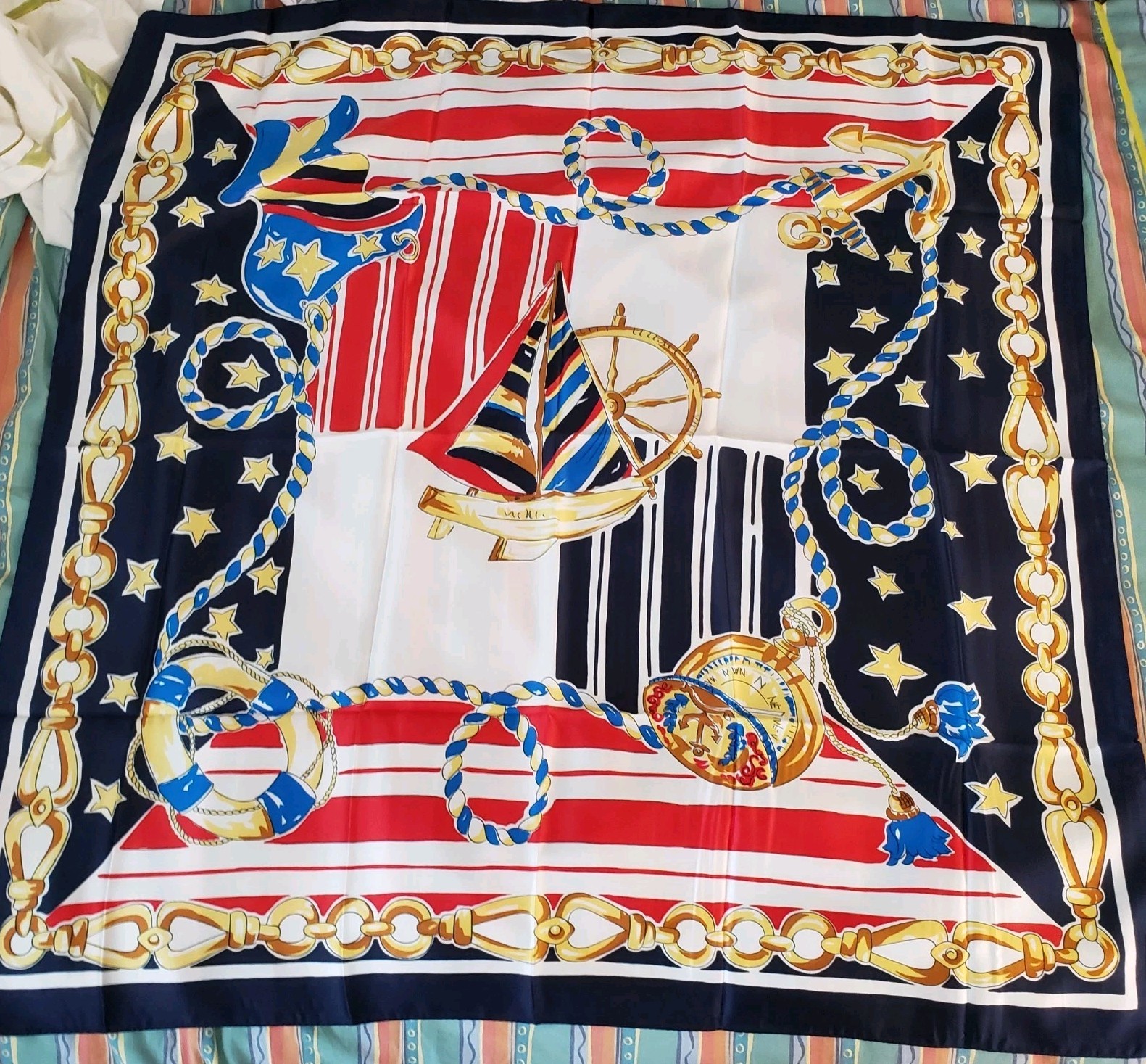 Nautical Italian Scarf Sailboat Sailing Polyester Port Of Rotterdam Colorful_BQ