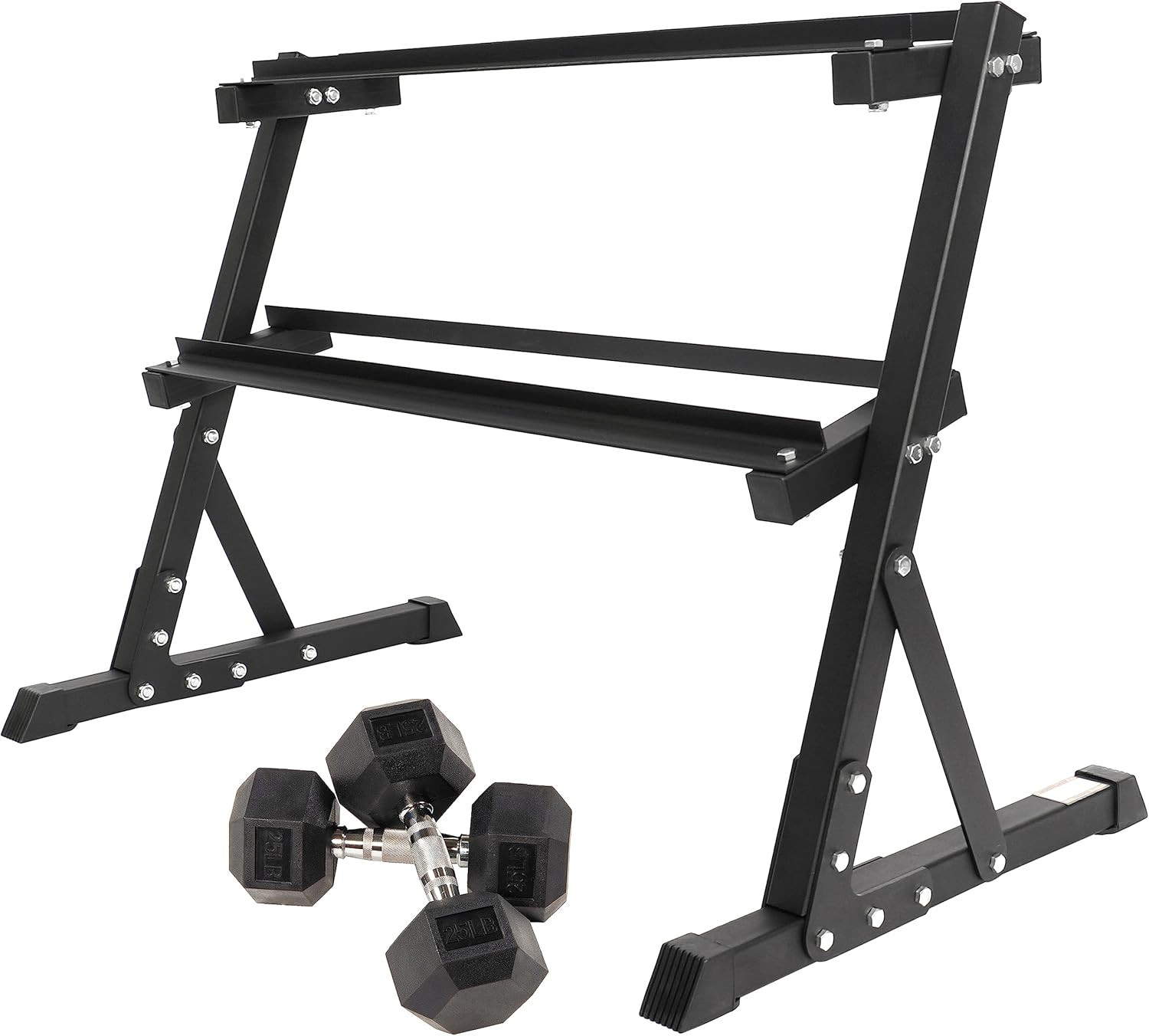 Hex Dumbbell Set with Rack - Durable Rubber Encased Weights for Home Gym
