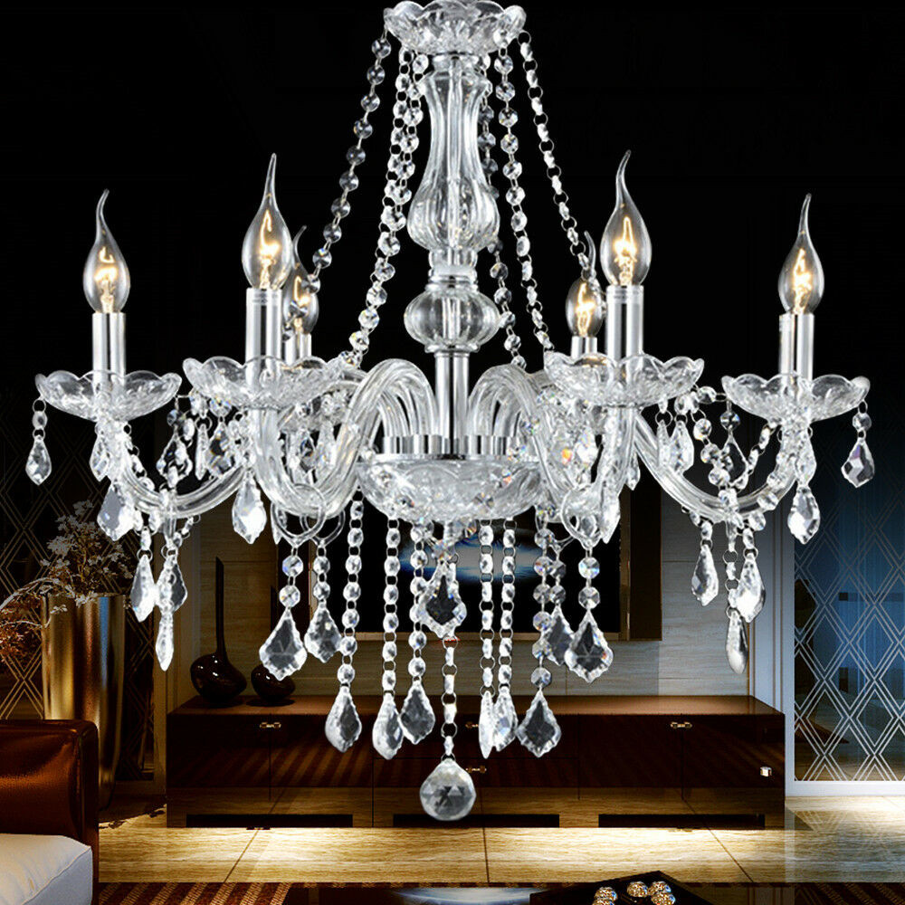 E12 Elegant Crystal Candle Decoration Chandelier Pendant Ceiling Light 6 Lamp