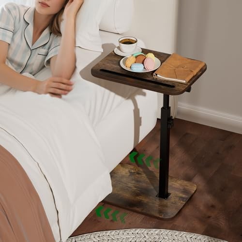 TV Tray Side Table for Couch - 360° Swivel Adjustable Height 1 Rustic Brown