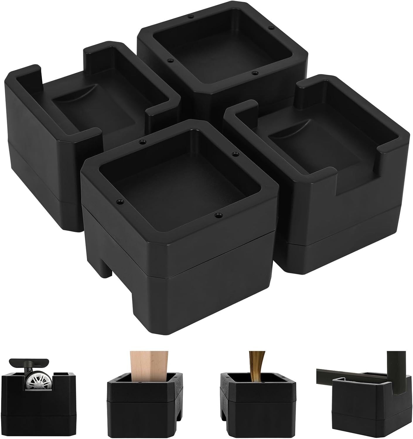 Bed Risers, Black, 2 Inch Height, Double-Sided Design for Different Furniture...