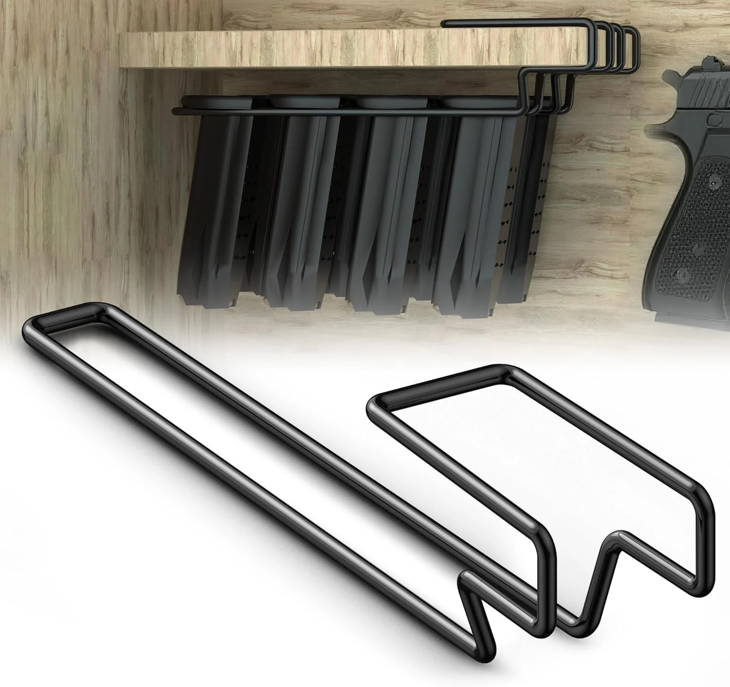 Under Gun Safe Shelf Magazine Holder, Universal Pistol Magazine Holder Fits Doub