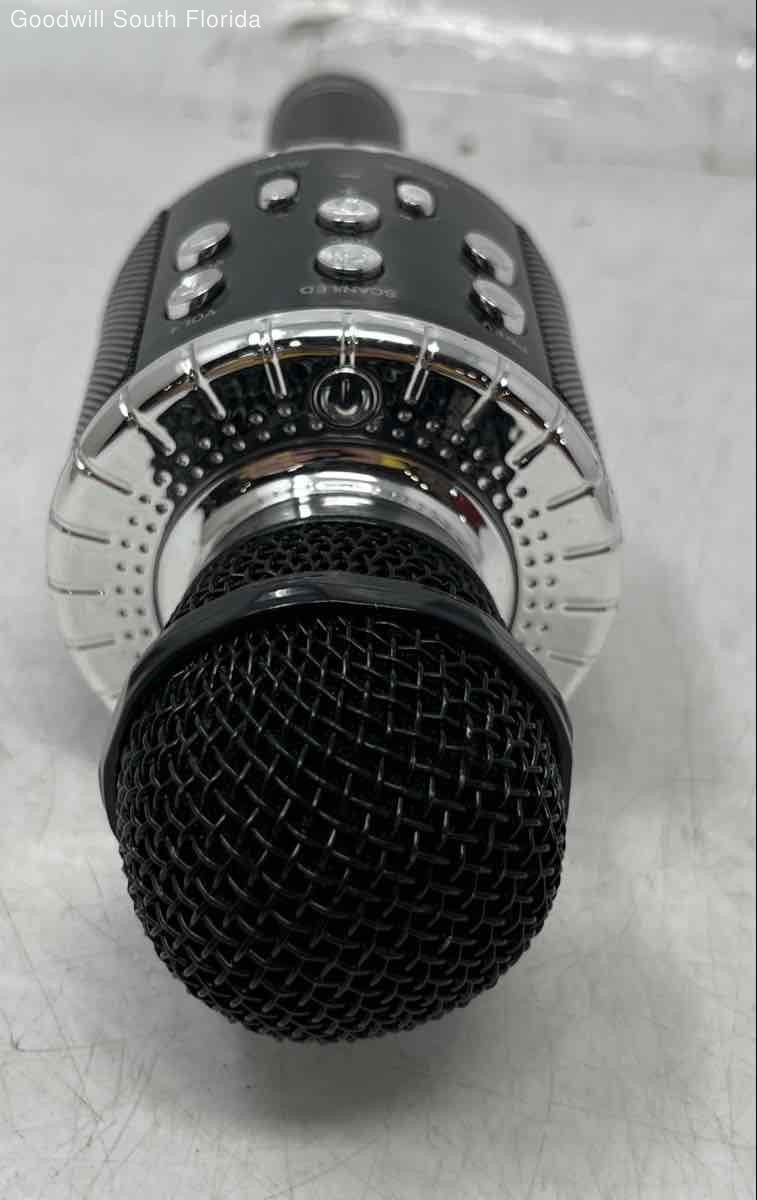 Black Silver-Tone Portable Handheld Wireless Karaoke Microphone Not Tested