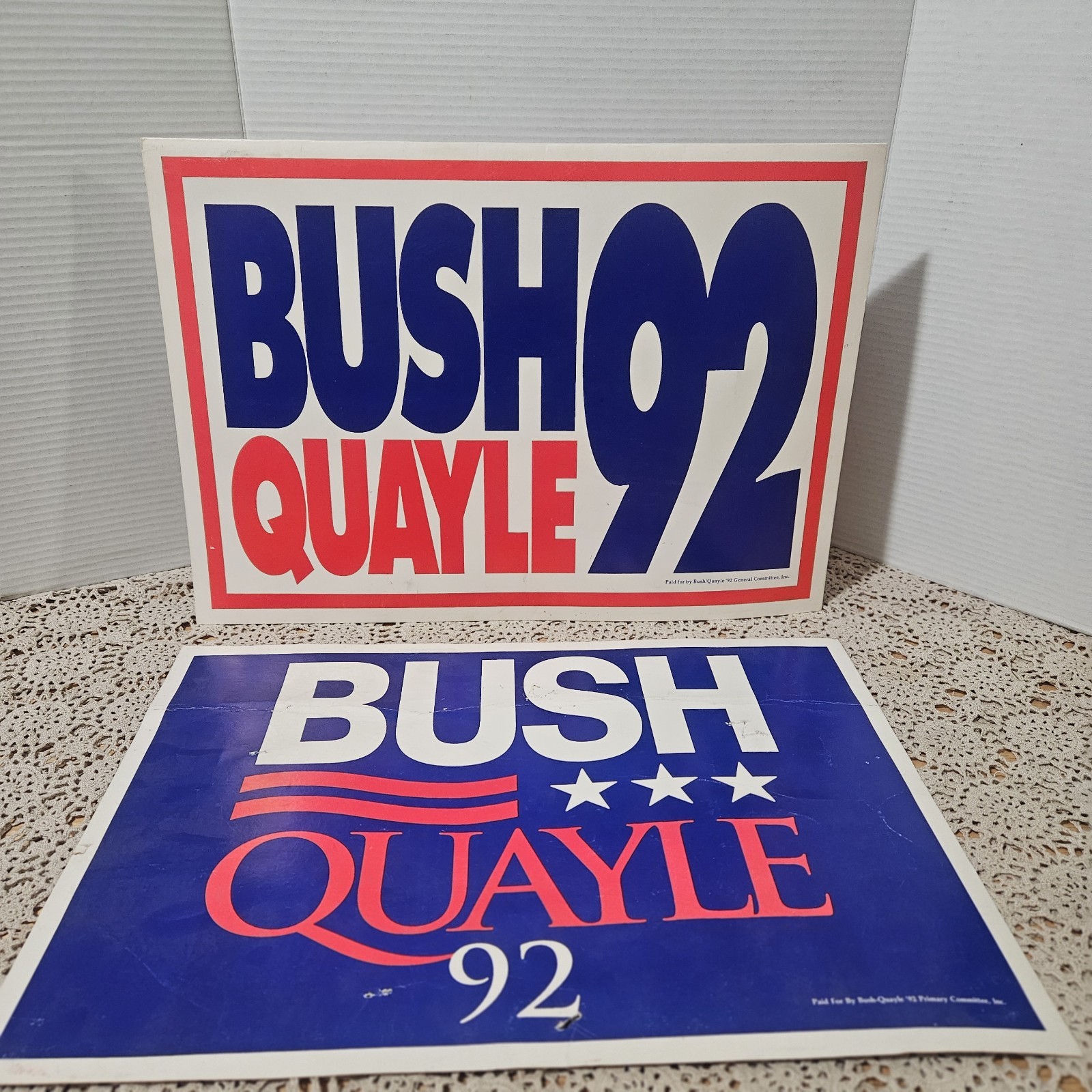 Vintage Lot 2 Political Sign Signs  George Bush Dan Quayle 1992 92 Republicans