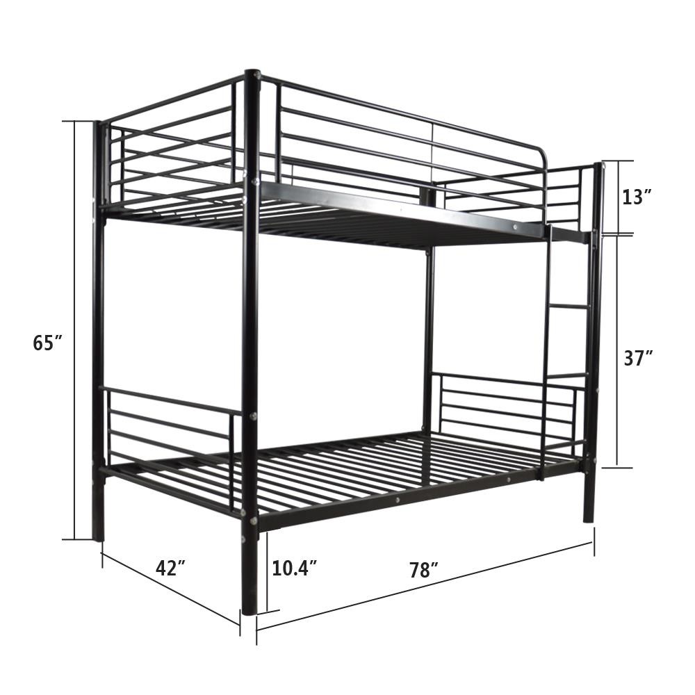 78" Modern Metal Twin Over Twin Bunk Bed Frame with Ladder Kids Child Bedroom
