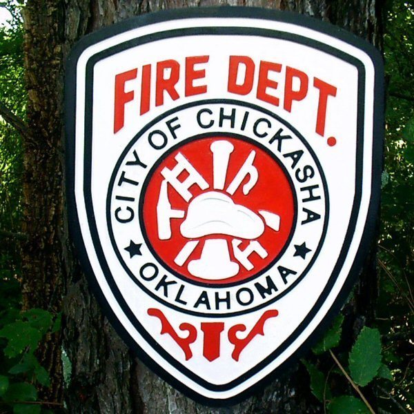 Chickasha Fire Department routed wood carved plaque Patch Sign Custom