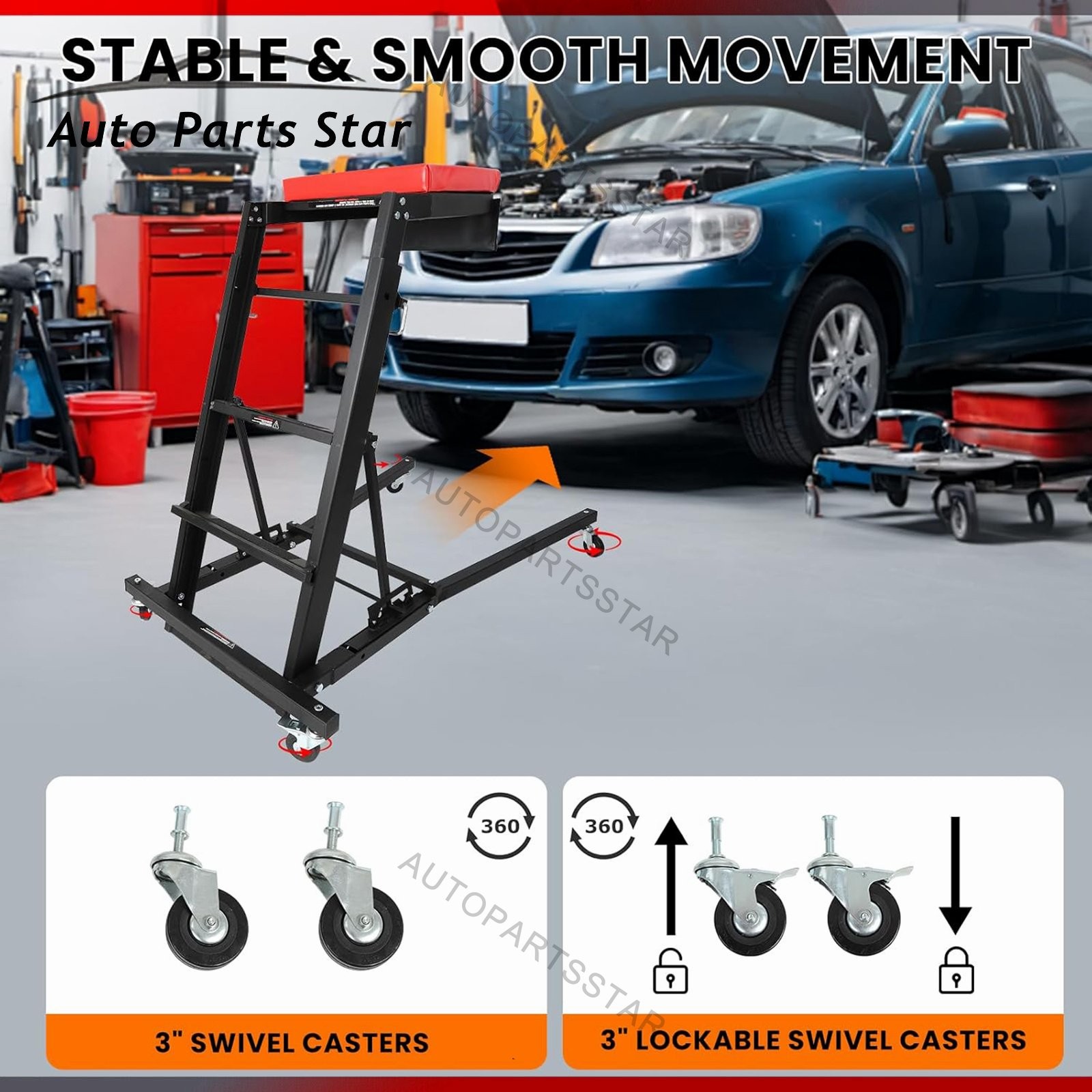 Adjustable 45 to 66 in Height Foldable Automotive Engine Topside Rolling Creeper