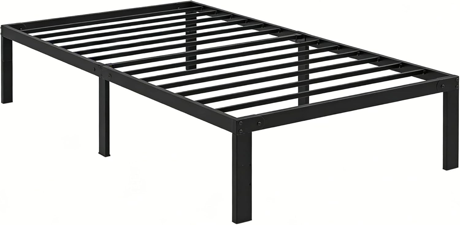Durable Twin-Size 14” Black Metal Platform Bed Frame – Sturdy & Sleek Design