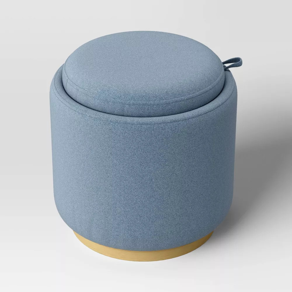 Round Upholstered Storage Ottoman Blue - Room Essentials