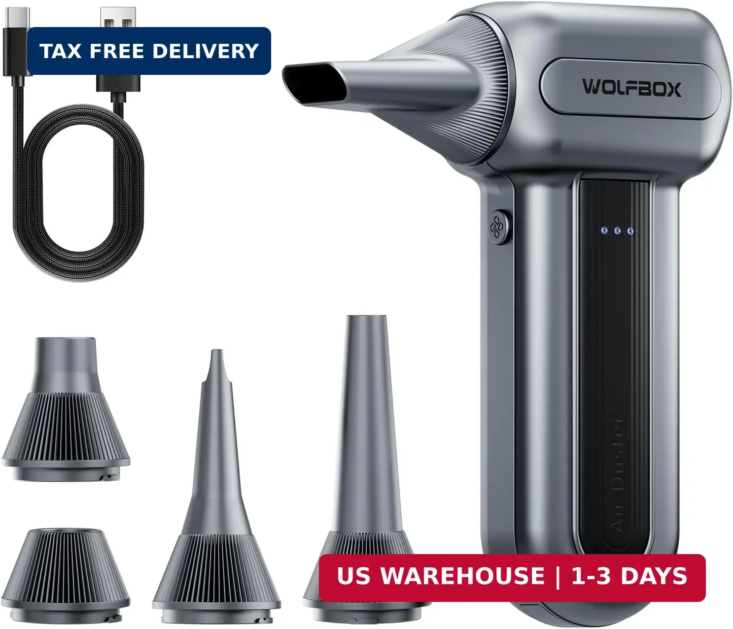 110000RPM Compressed Air Duster Cordless Fast Charging Blower Gray