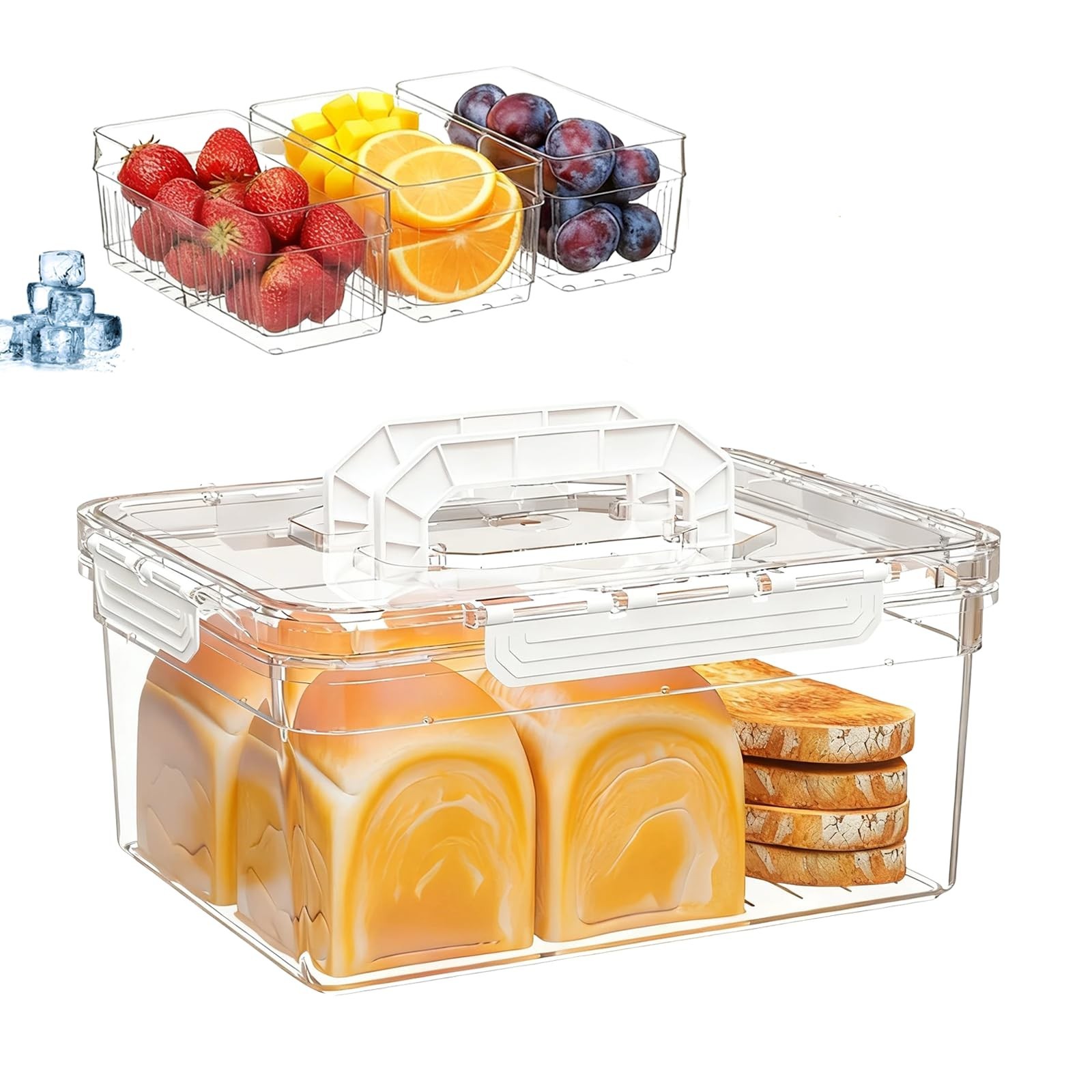 Bread Box with Ice Chilled Condiment Caddy, Portable Airtight Storage Contain...