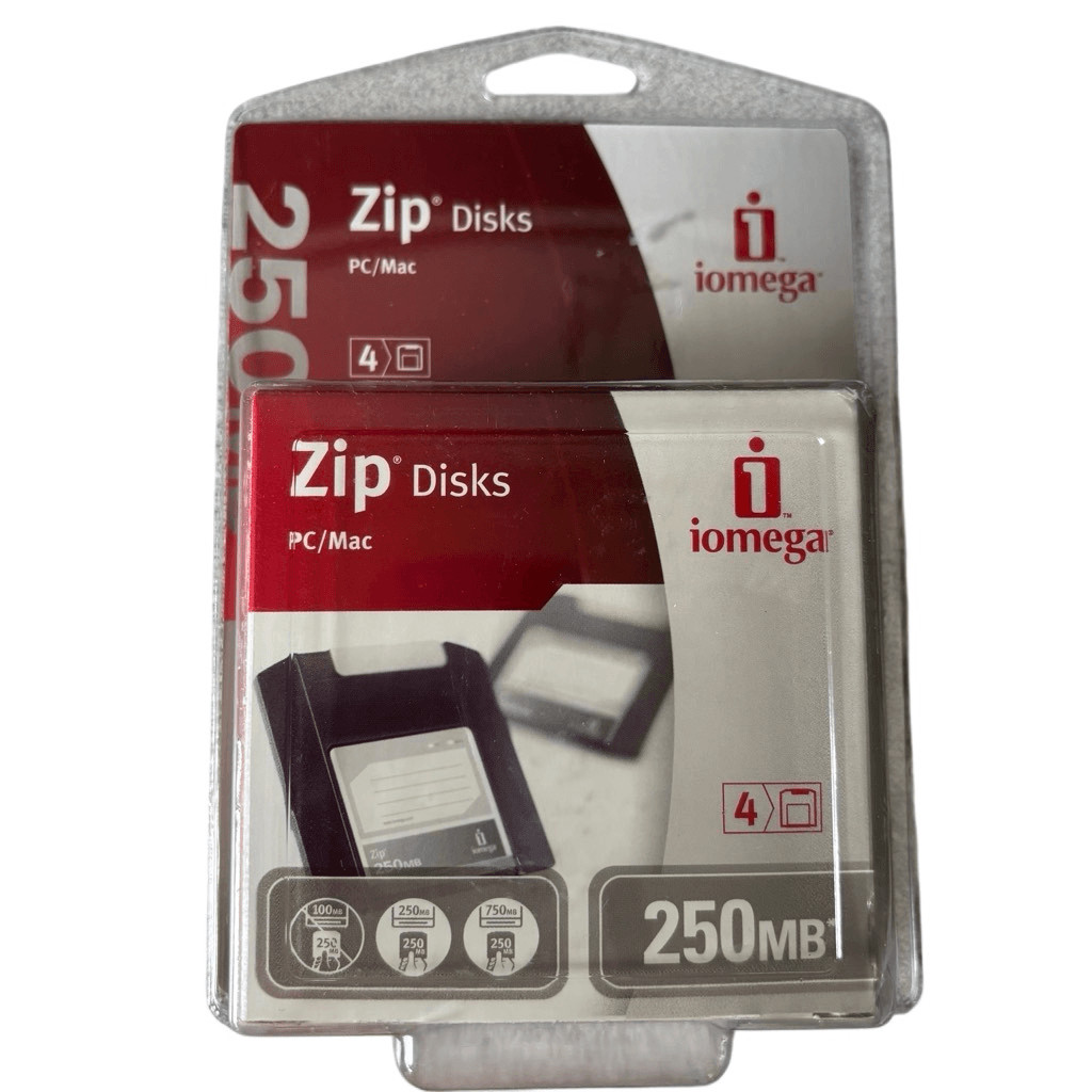 New Sealed Iomega Zip Disks 250MB 4-Pack Vintage Retro Tech PC Mac Old Stock