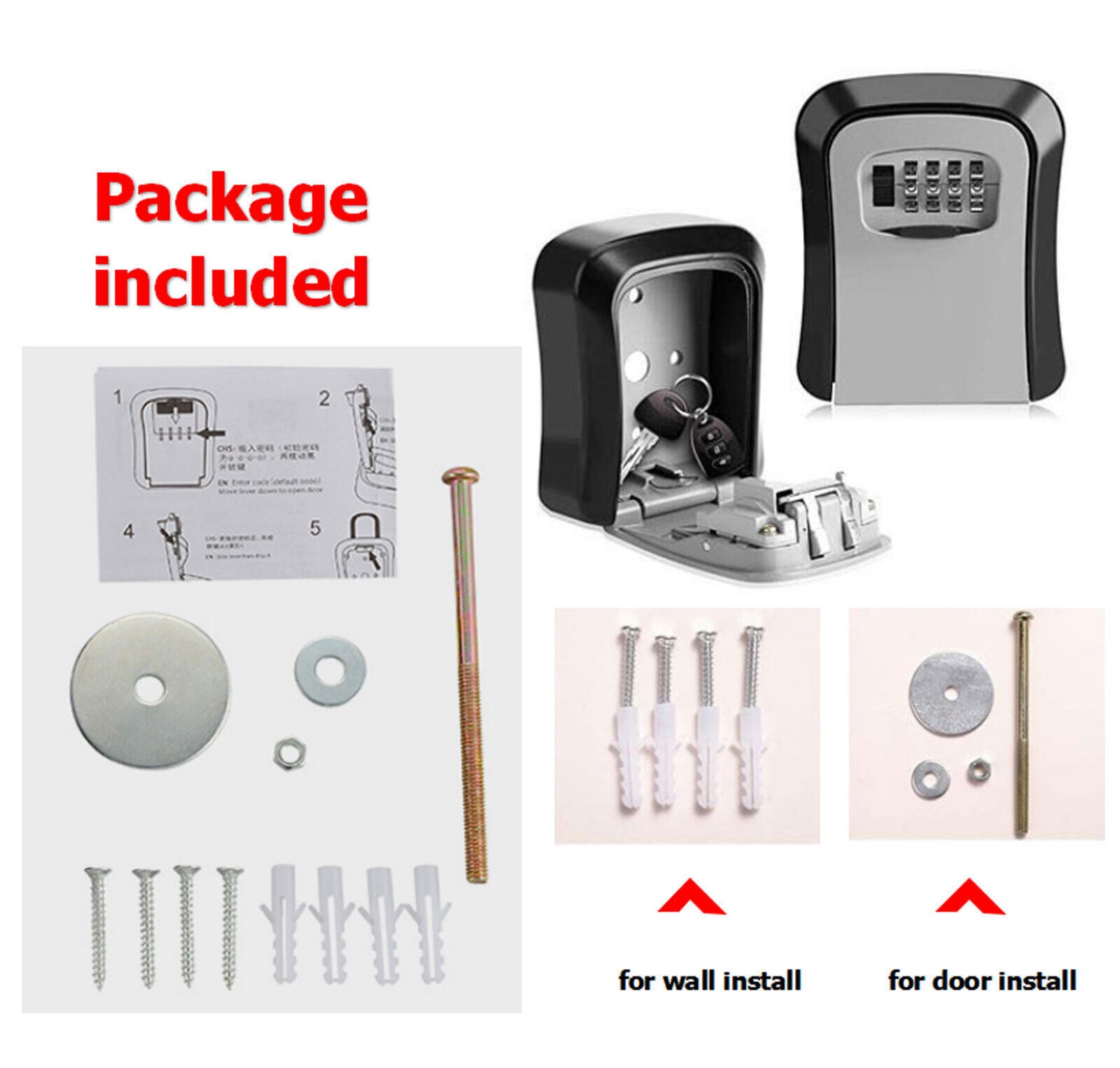 4 Digit Combination Key Lock Box Wall Mount Safe Security Storage Case Organizer