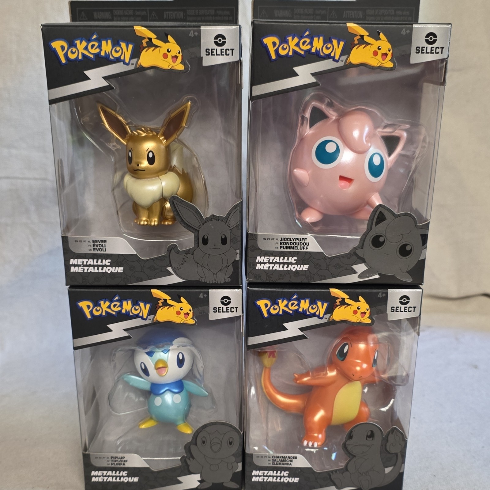 Pokémon Select Metallic Figure Lot Series 2 Eevee Jigglypuff Piplup Charmander