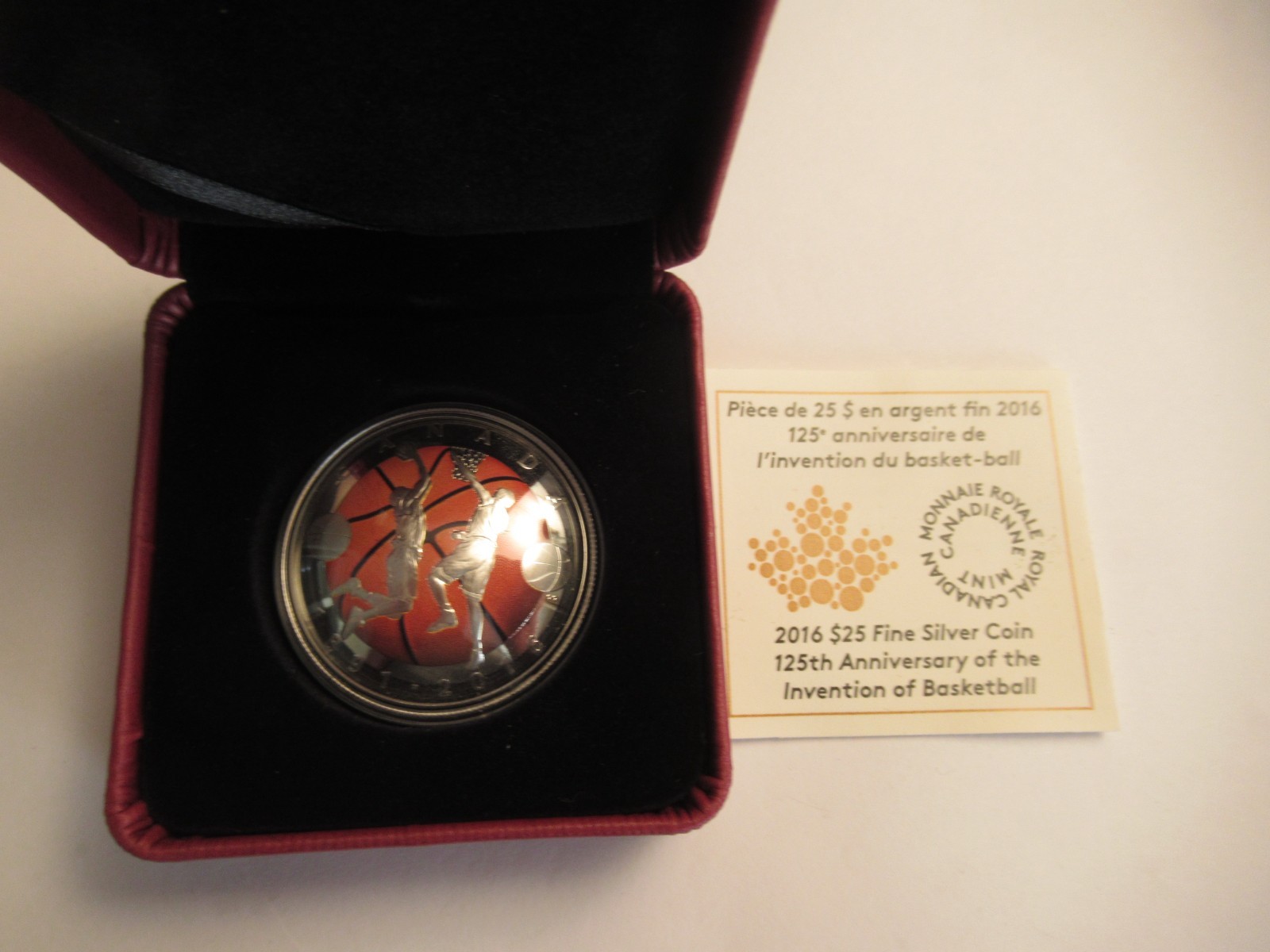 2016 Canada Silver $25 Basketball (.9999 silver) Colorized/Curved RCM Pkg/COA