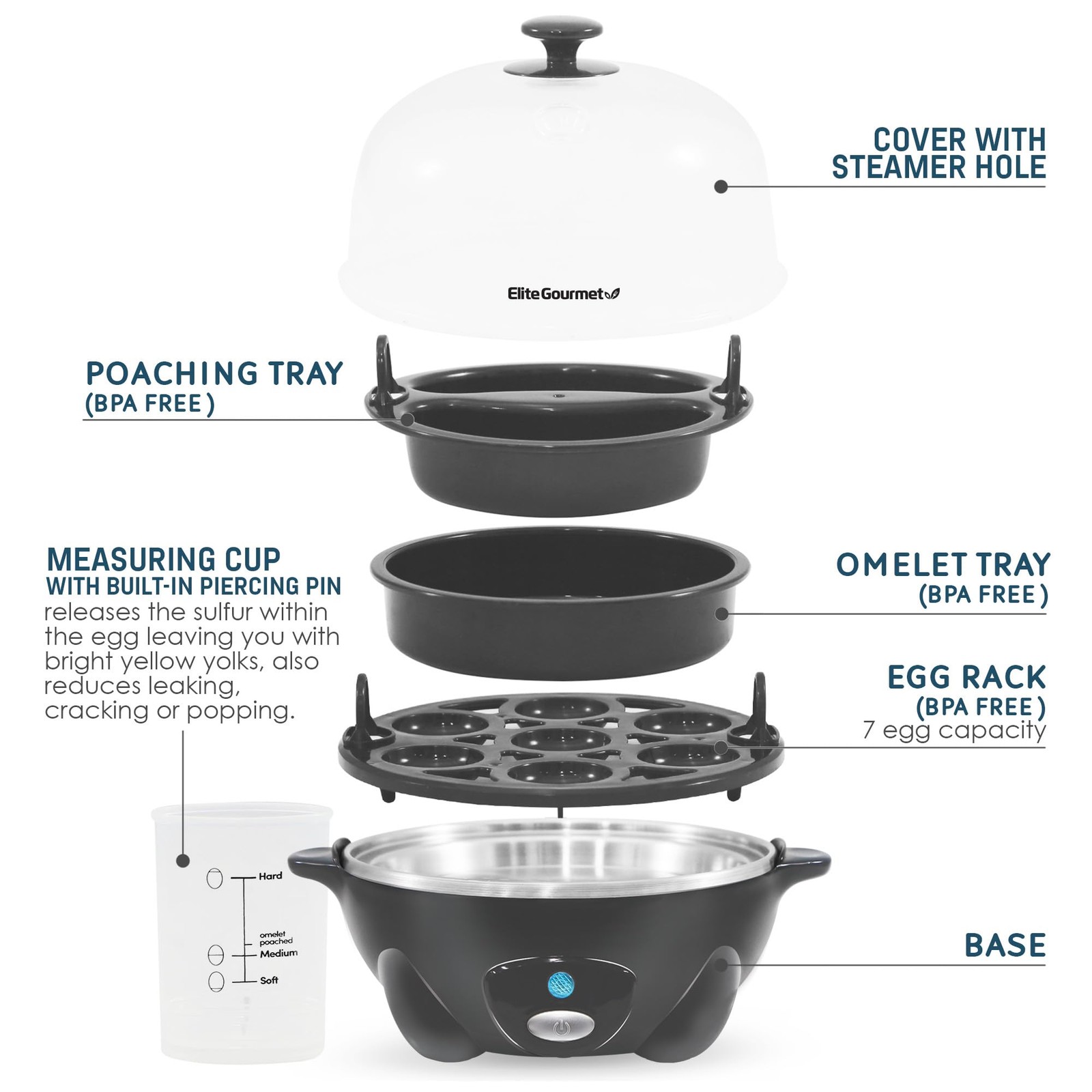Rapid Egg Cooker set 7 Eggs Ash Grey Steamer kitchen tool kit