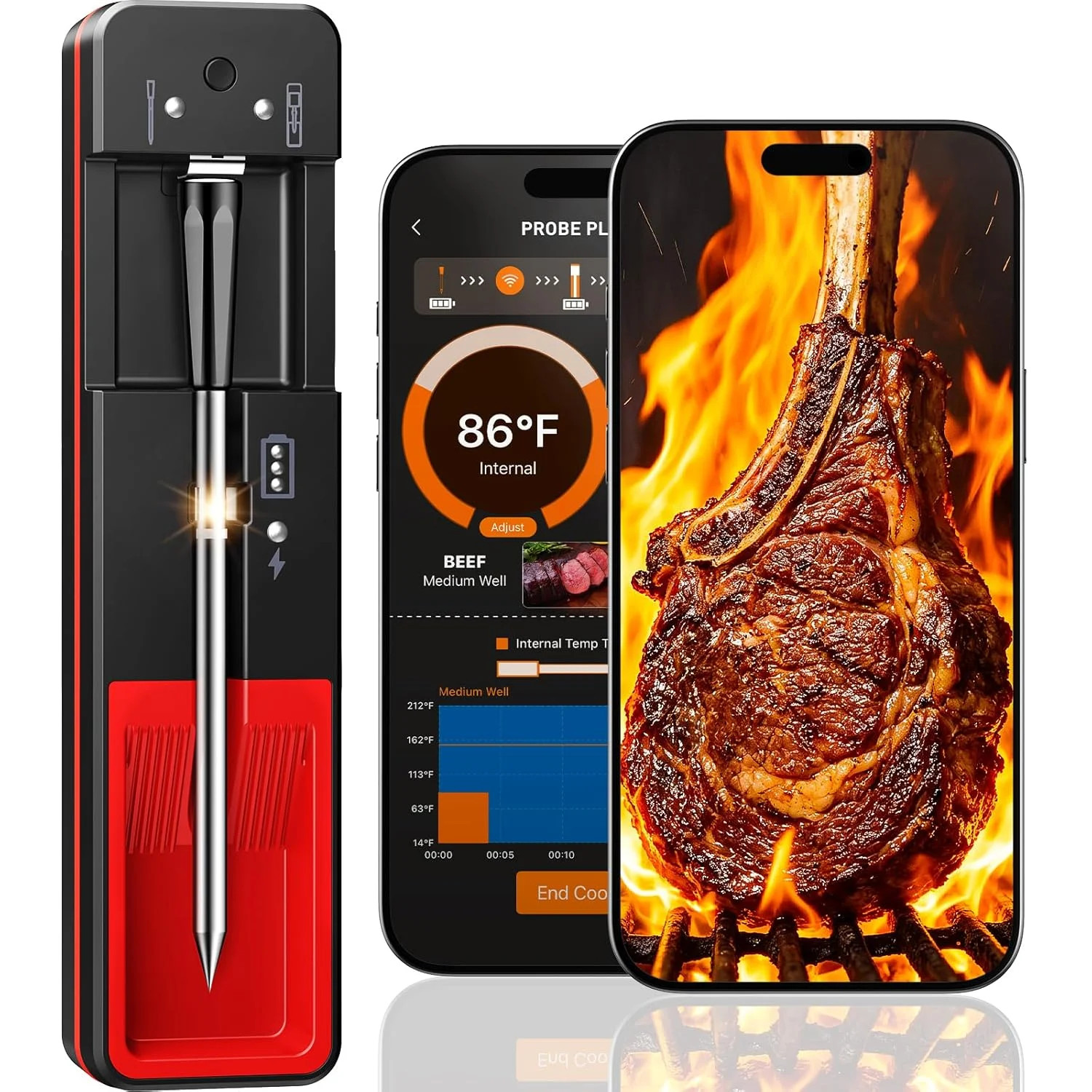 Smart Bluetooth Wireless Meat Thermometer Digital, 6 Accuracy Sensors, 0.5S Inst