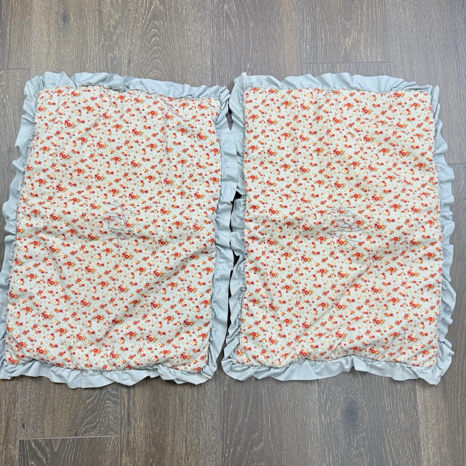 Pillow Shams Cottage Core Farmhouse Blue Floral With Ruffle Set Of 2 Standard