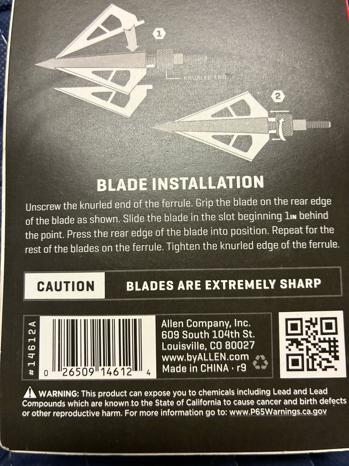 Allen Lightning Broadhead 100 Grain 1-1/6” 3-Pack NEW