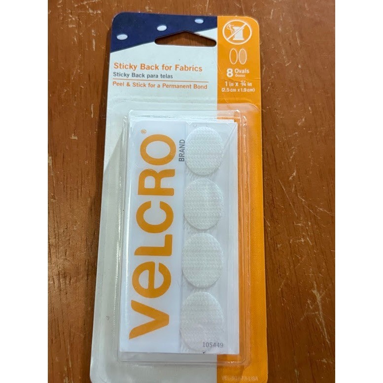 VELCRO Brand Sticky Back for Fabrics White Ovals 8 Count 1in x 3/4in 91873