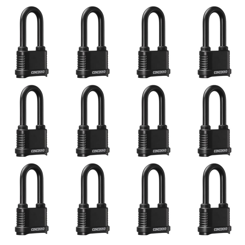 CINCINNO Weatherproof 4 Digit Combination Lock Long Shackle 12 Pack for Shed