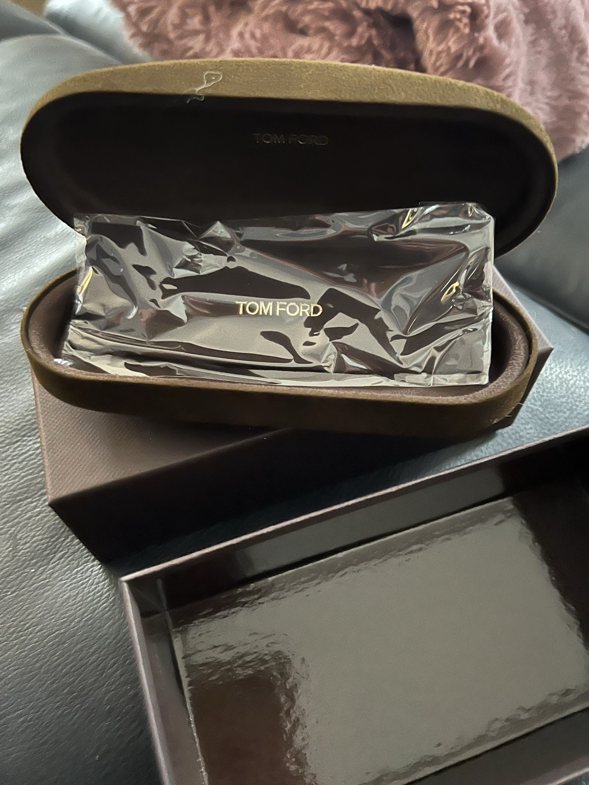Tom Ford Small Brown Velour Hard Glasses Case