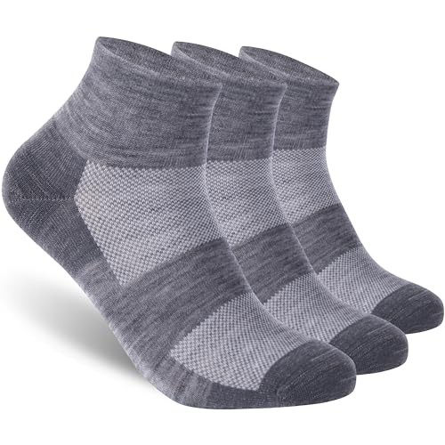 Merino Wool Ankle Socks, Men's Women's 90% Wool Athletic Thin Large Ash Grey