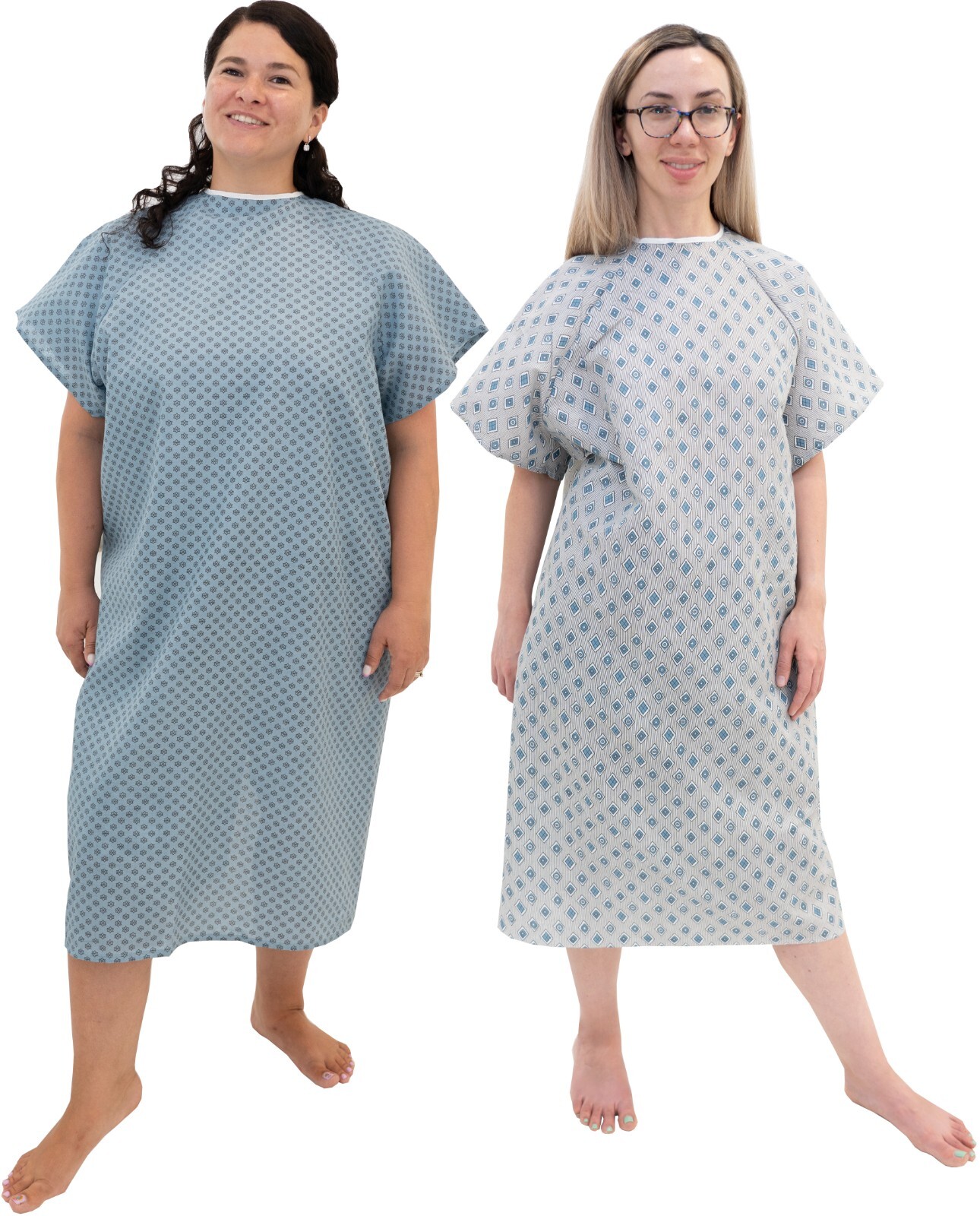 2 Pack - Unisex Hospital Gowns (Blue and White) - Patient Gown