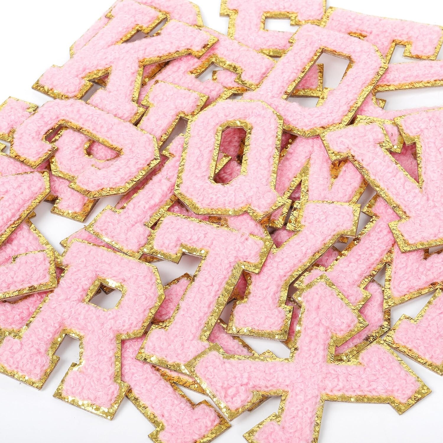 Pink Chenille & Gold Glitter Iron-On Letters