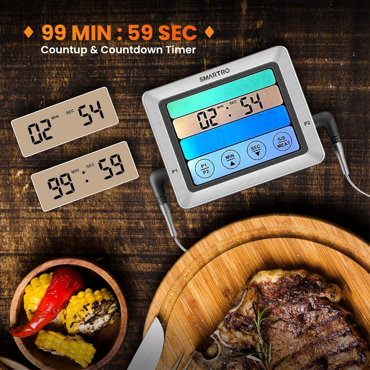 Dual Probe Meat Thermometer Digital BBQ Grill Smoker Oven Timer LCD