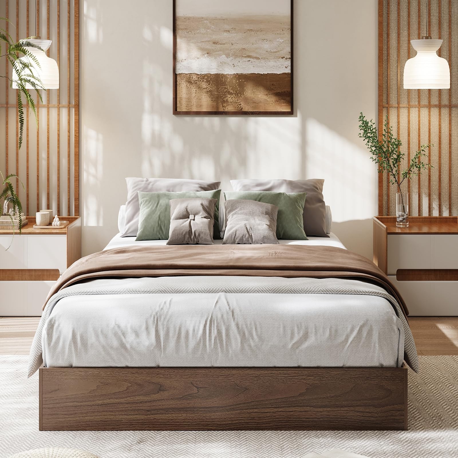 Multiple Sizes Modern Platform Bed Frame Wooden Bed Frame Without Headboard