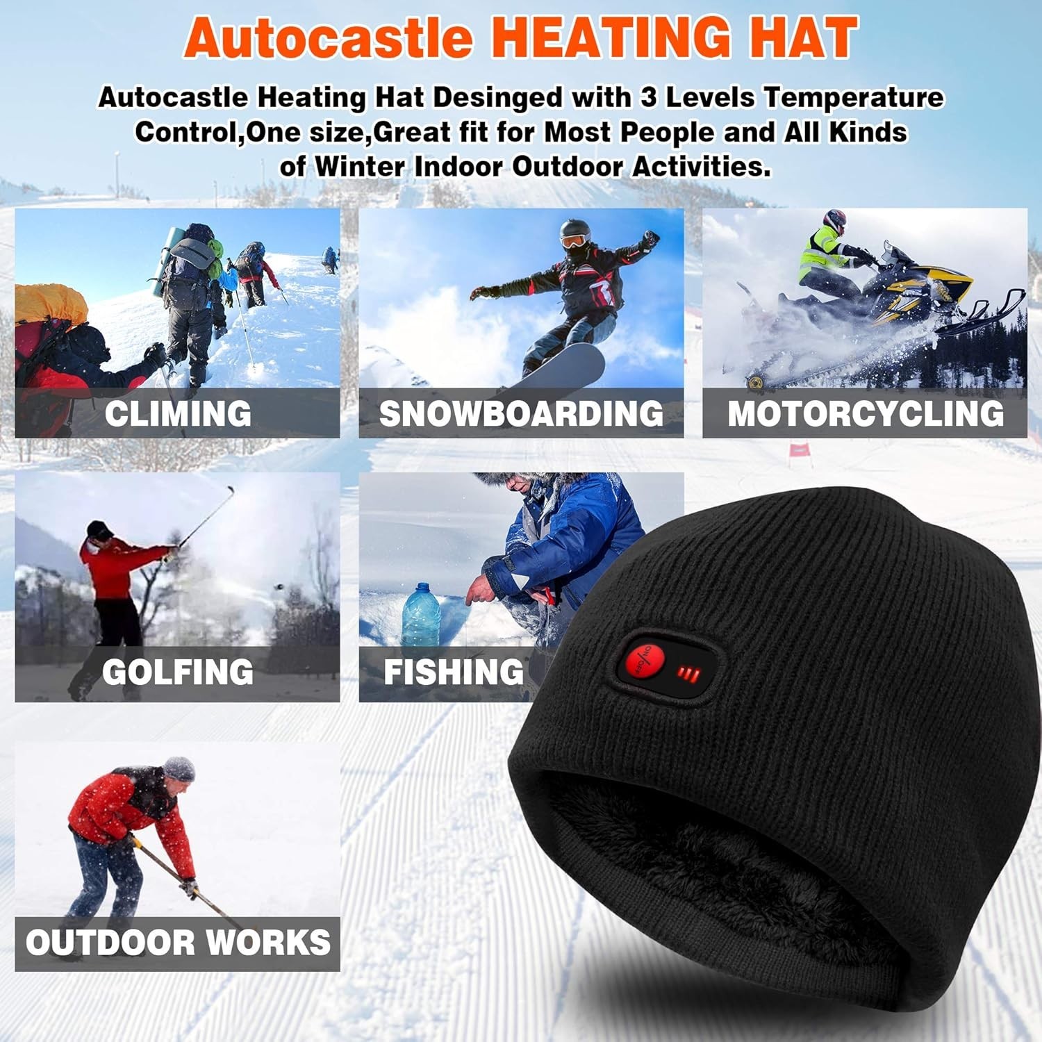 7.4V Heated Hat Men Women Battery Heat Cap Winter Warm Rechargeable Electric ...