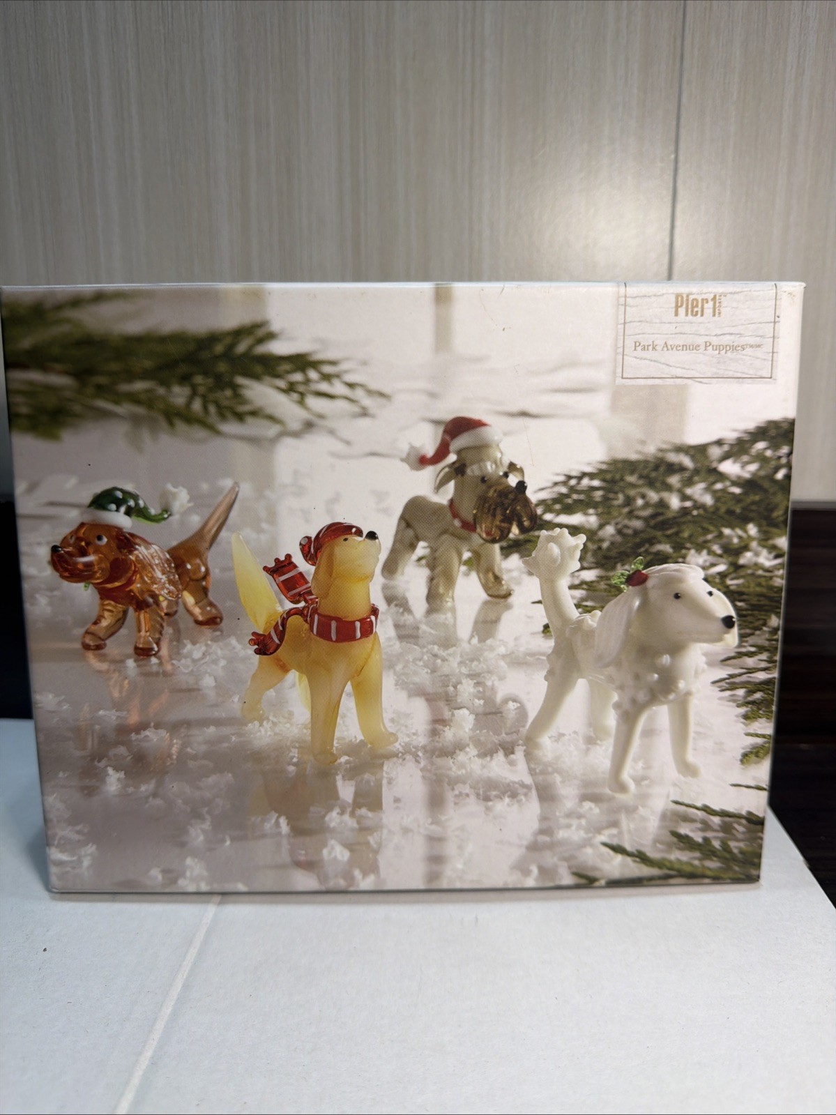 RARE Pier 1 Park Avenue Puppies Glass dog figurine set NIB