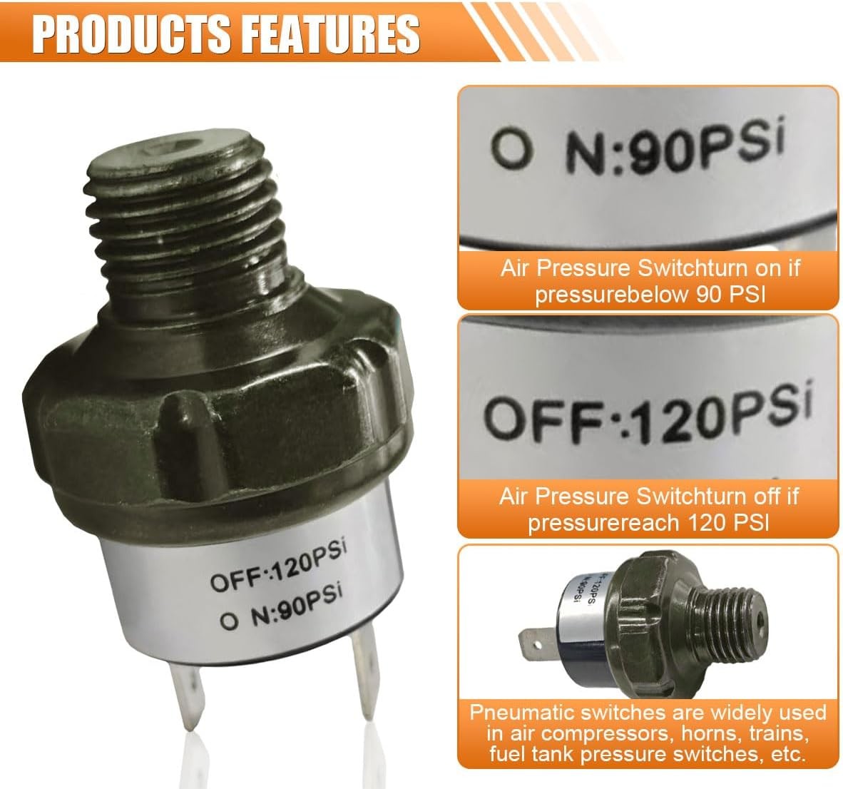 90-120 PSI Air Pressure Switch 1/4" NPT Thread Air Compressor Pressure Switch...