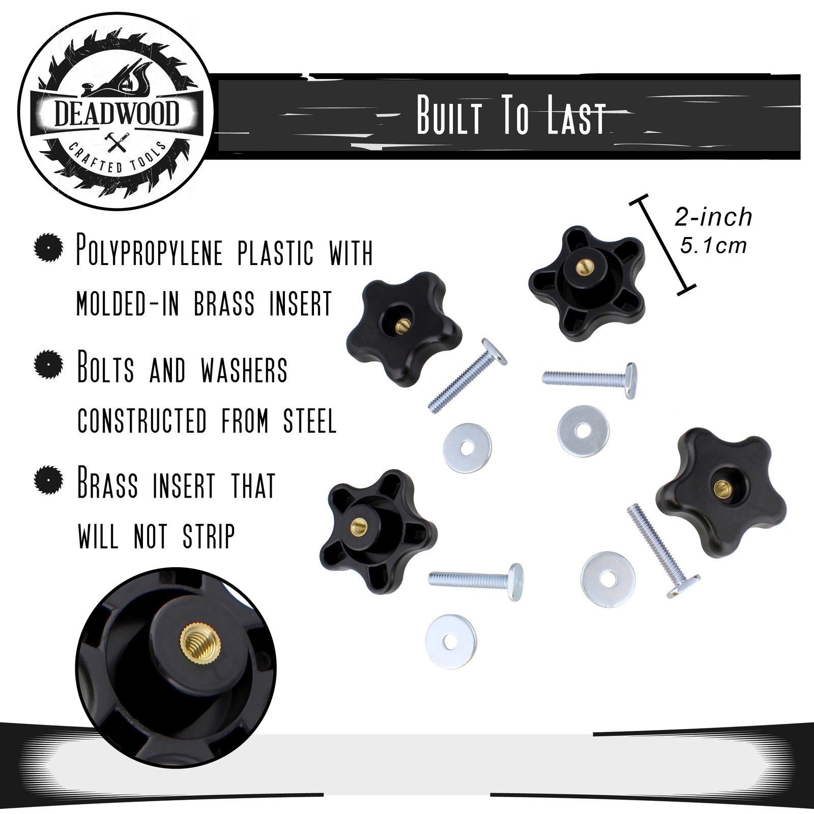 DCT | 5 Star Knobs Kit 1/4”-20 Threaded Knob Bolt with Knob Jig Knobs 4-Pack