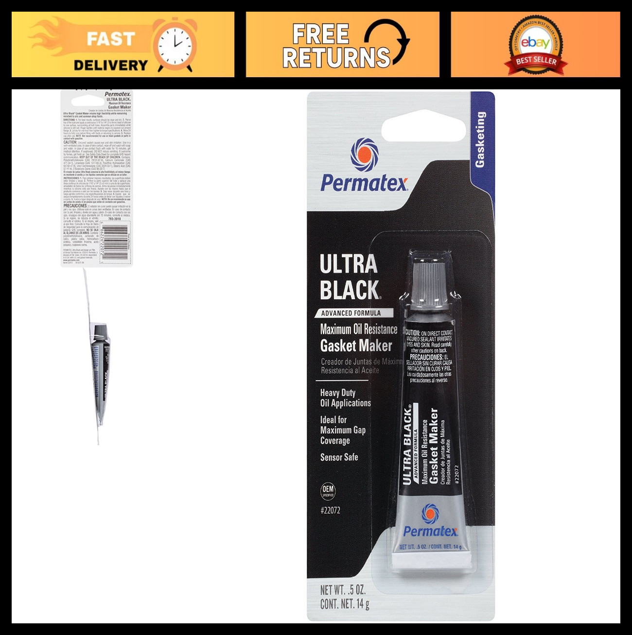 Ultra Black RTV Silicone Gasket Maker - Maximum Oil Resistance, 0.5 oz Tube (6 P