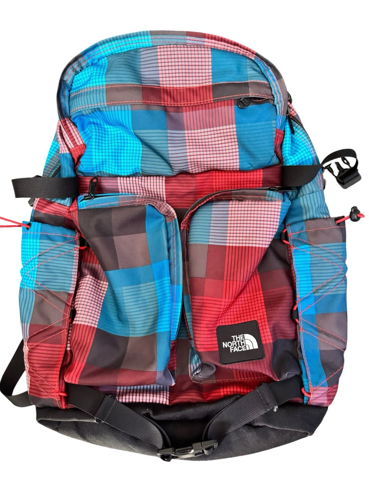 North Face Backpack Colorful Multi Plaid 9 Pockets For Computer & Gear Mesh Back