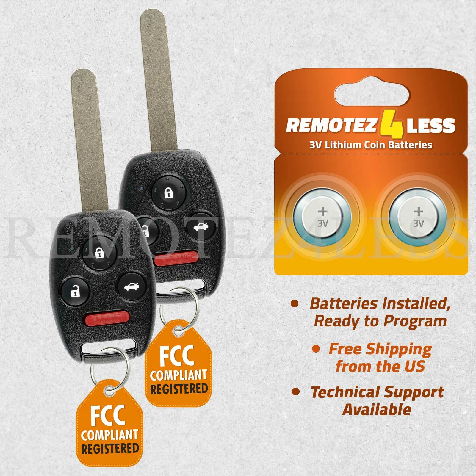 2 For 2009 2010 2011 2012 2013 2014 2015 Honda Pilot Keyless Remote Car Key Fob