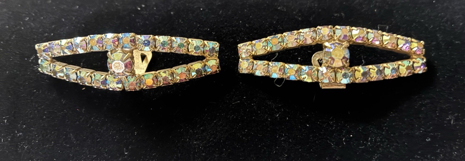 Vintage  Aurora Borealis Rhinestones Shoe Clips Silver Tone