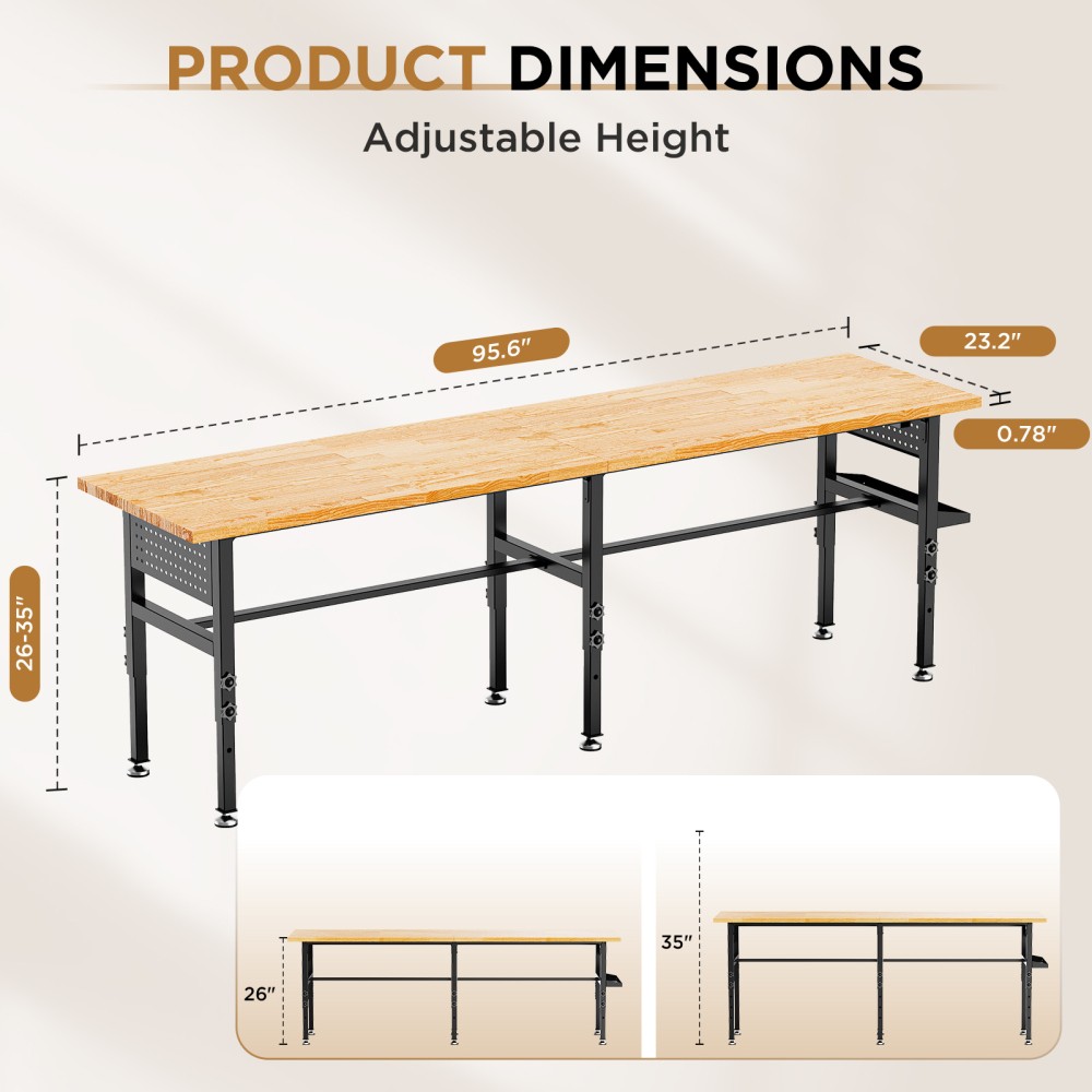 60" Adjustable Workbench w/ Drawers, 2000lb Cap, LED Light, Outlet