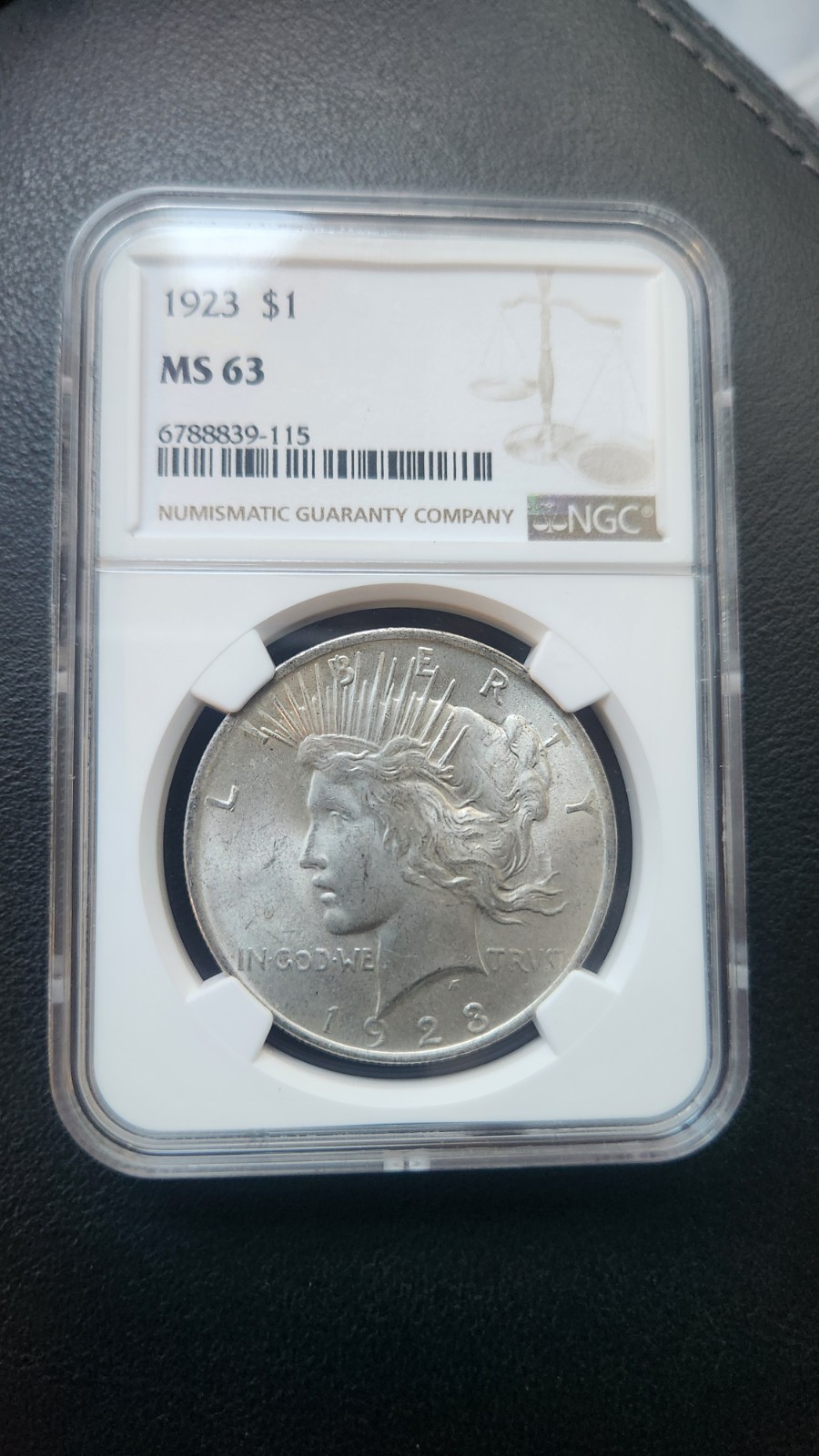 1923 MS63 Peace Silver Dollar NGC